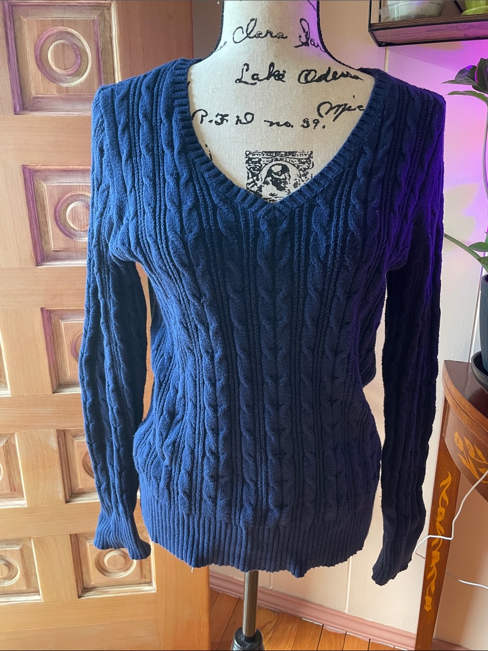 St. John's Bay Navy Cable Knit V-Neck Sweater